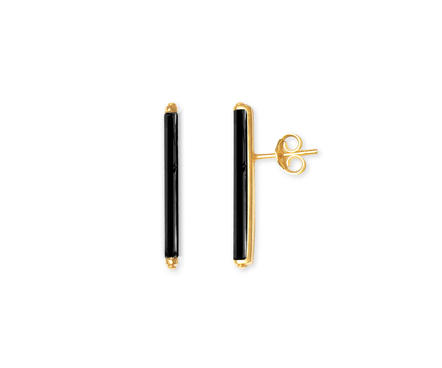 Bar minimalist earrings set with black vintage glass