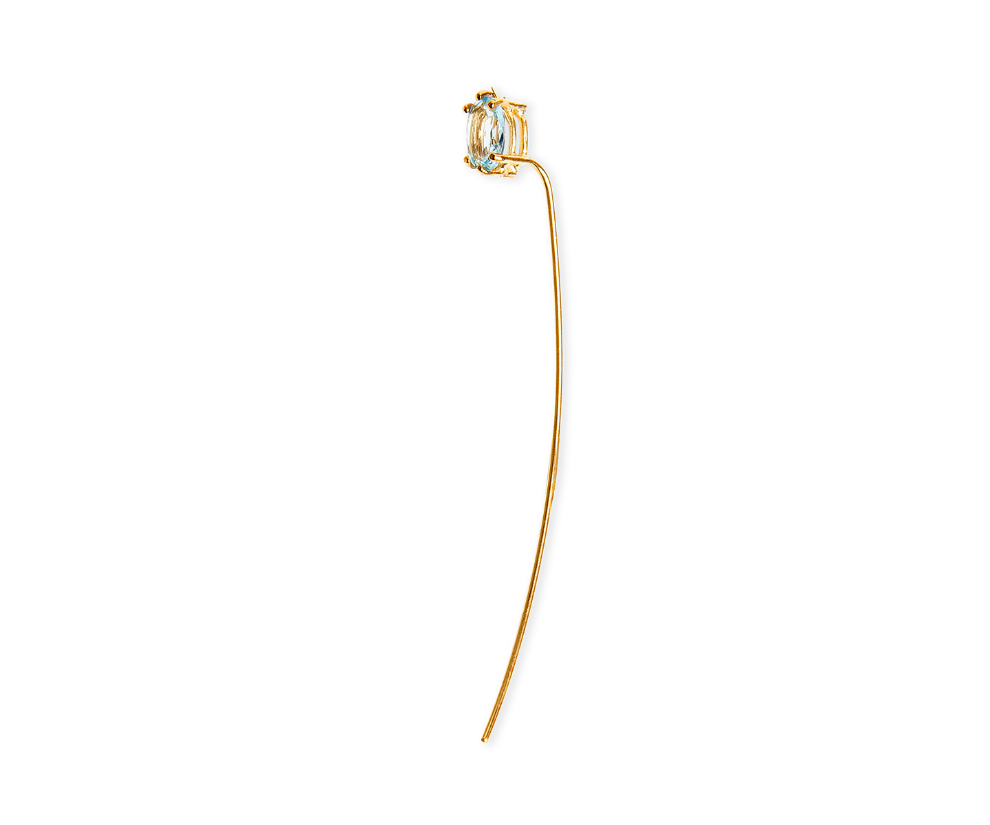 Long blue topaz tusk gold earring