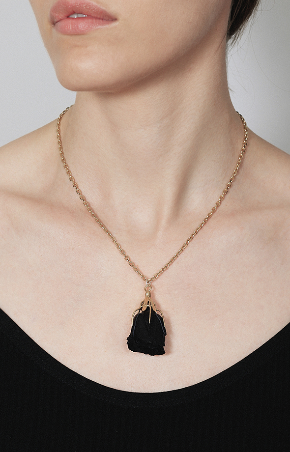 Gold necklace with natural black rose