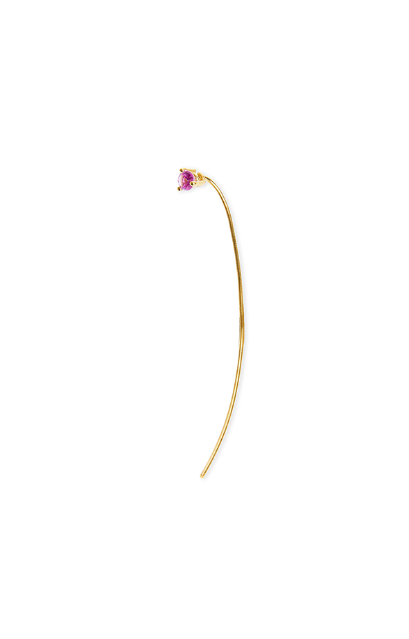 Pink sapphire long tusk gold earring