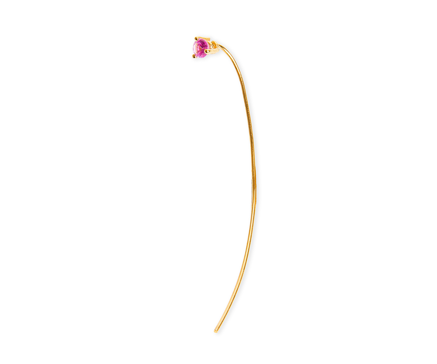 Pink sapphire long tusk gold earring