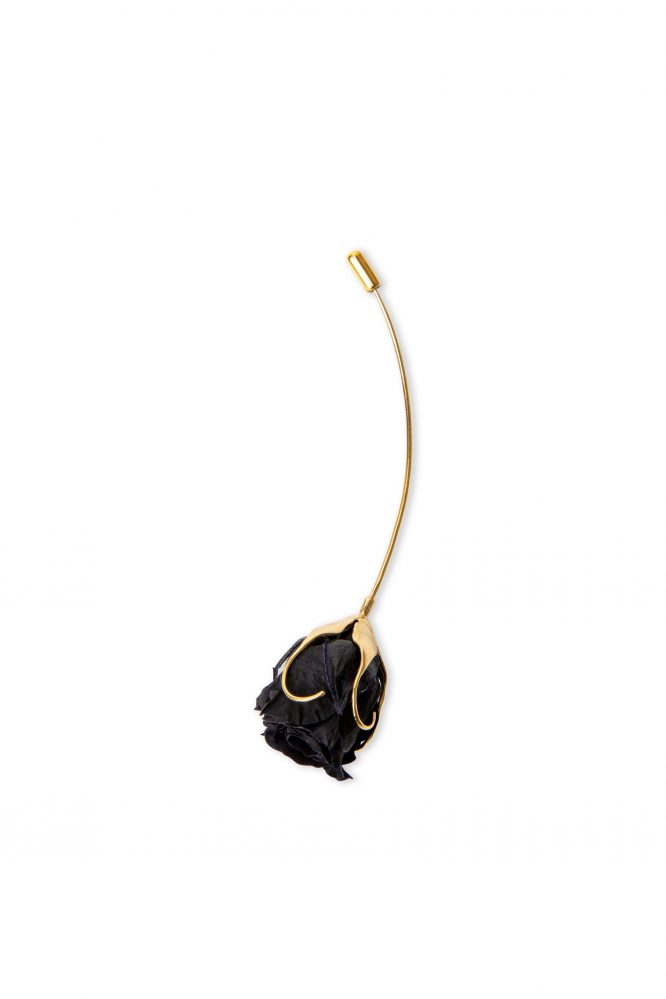 Brooche - Gold pin set with a preserved natural black rose