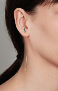 Neon blue barNeon blue bar long gold earring