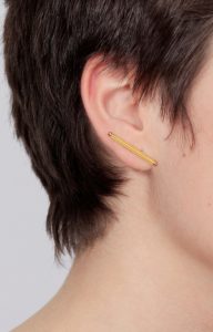 Bar minimalist earrings set with neon lemon vintage glass