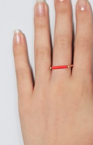 Gold ring with minimalist neon orange bar