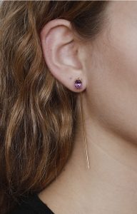 Amethyst Long Tusk Gold Earring