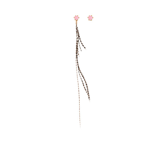 Pink Jade and Grizzly Feather Earrings