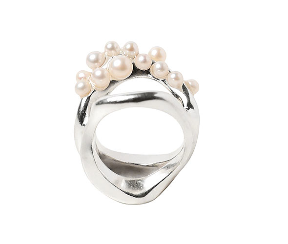 Double Wave Cluster Silver Ring