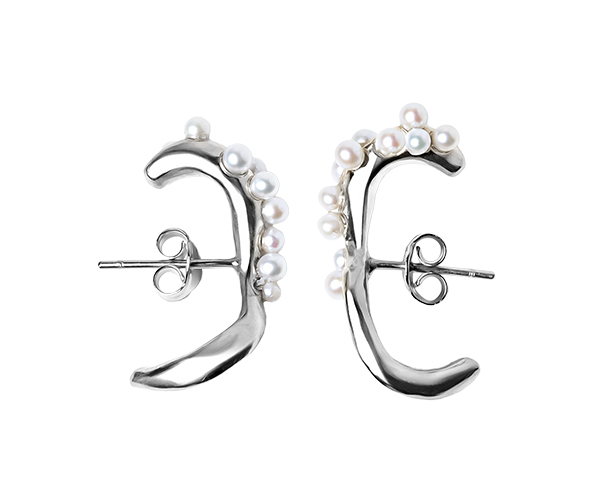 Pearled Wave Silver Earrings