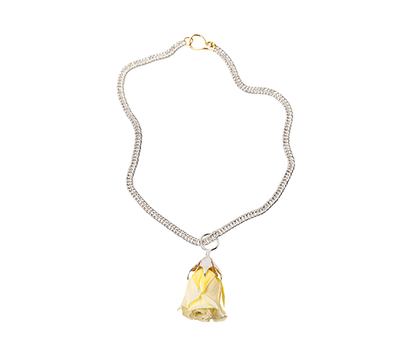 Pale Yellow Rose Silver Necklace